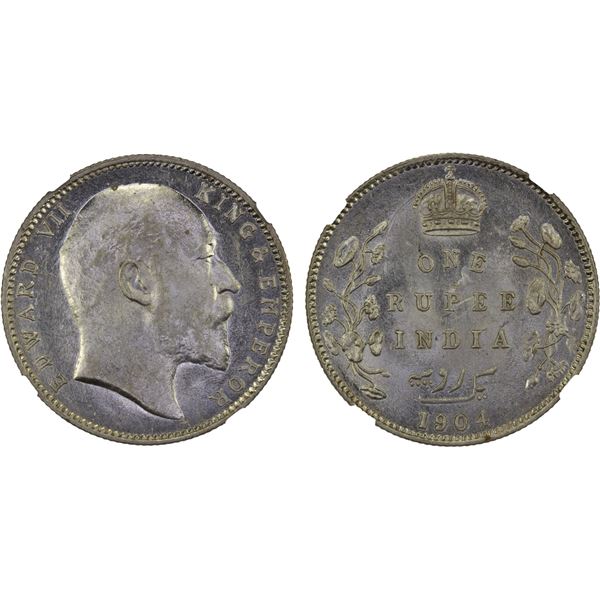 BRITISH INDIA: Edward VII, 1901-1910, AR rupee, 1904-B, NGC MS62