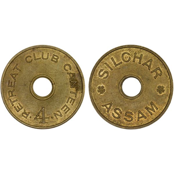 BRITISH INDIA: brass 4 annas token, ND (ca. 1930), AU