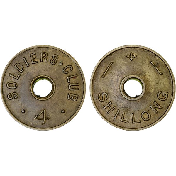 BRITISH INDIA: brass 4 annas token, ND (ca. 1943), Choice XF