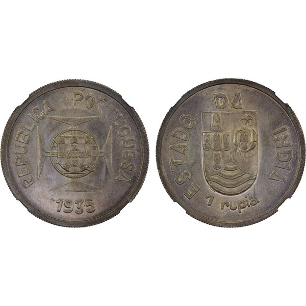 PORTUGUESE INDIA: AR rupia, 1935, NGC MS65
