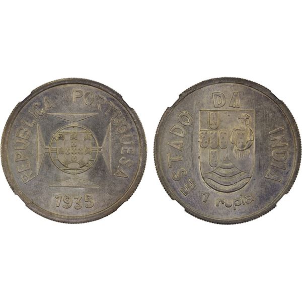 PORTUGUESE INDIA: AR rupia, 1935, NGC MS64