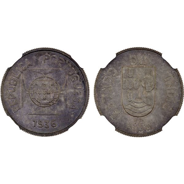 PORTUGUESE INDIA: AR 1/2 rupia, 1936, NGC MS65