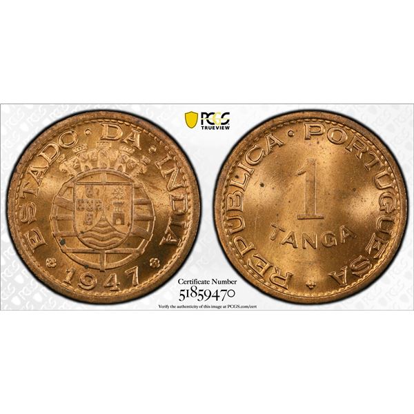 PORTUGUESE INDIA: AE tanga, 1947, PCGS MS65 RD