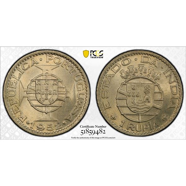 PORTUGUESE INDIA: 1 rupia, 1952, PCGS MS66