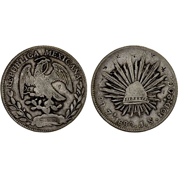 CHINA: CHOPMARKED COINS: MEXICO: Republic, AR 8 reales (26.95g), 1880-Zs, VF