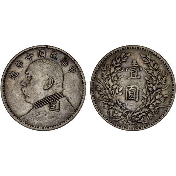 CHINA: Republic, AR dollar, year 10 (1921), F-VF