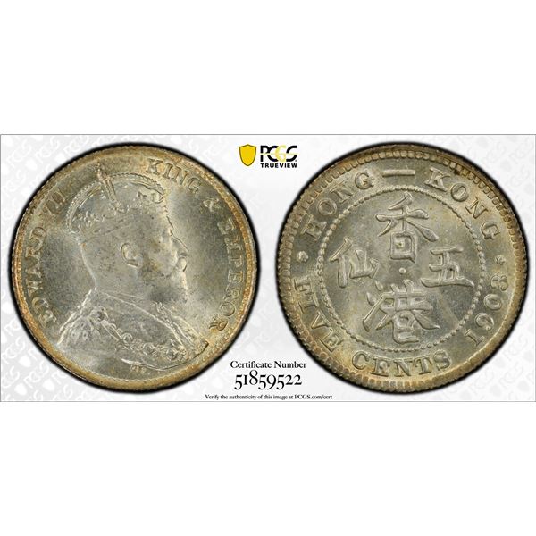 HONG KONG: Edward VII, 1901-1910, AR 5 cents, 1903, PCGS MS66