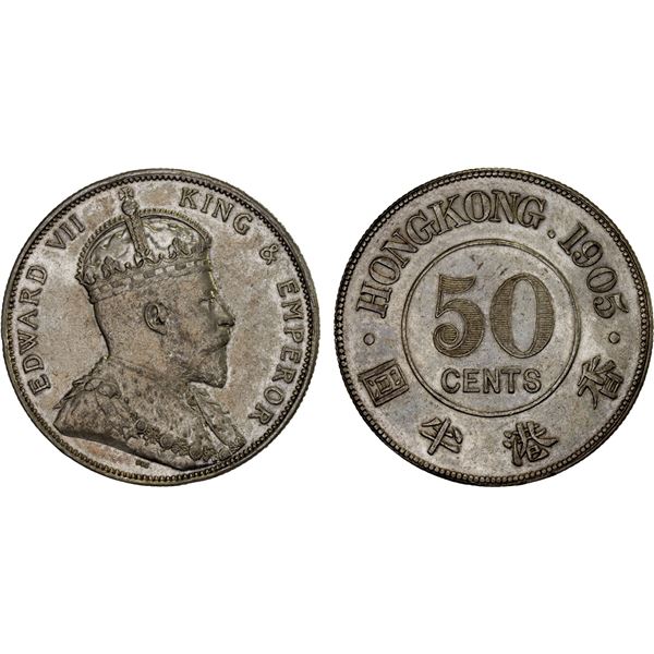 HONG KONG: Edward VII, 1901-1910, AR 50 cents, 1905, XF-AU
