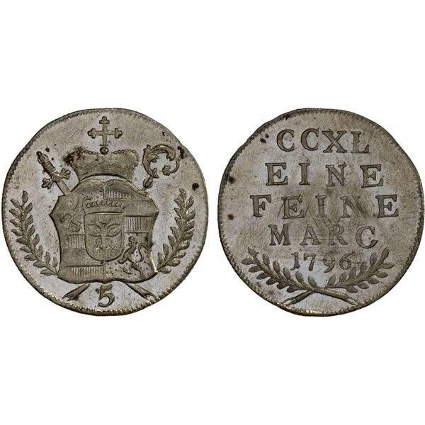 AUSTRIA: SALZBURG: Hieronymus von Colloredo, 1772-1803, AR 5 kreuzer, 1796, Unc