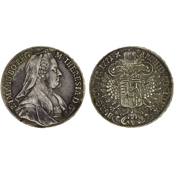 AUSTRIA: Maria Theresa, 1740-1780, AR thaler, Hall, 1771, VF