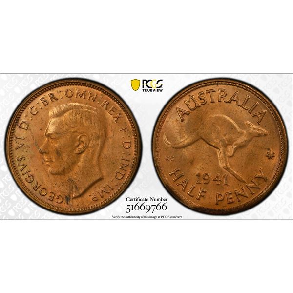 AUSTRIA: George VI, 1936-1952, AE 1/2 penny, 1941(m), PCGS MS64 RB