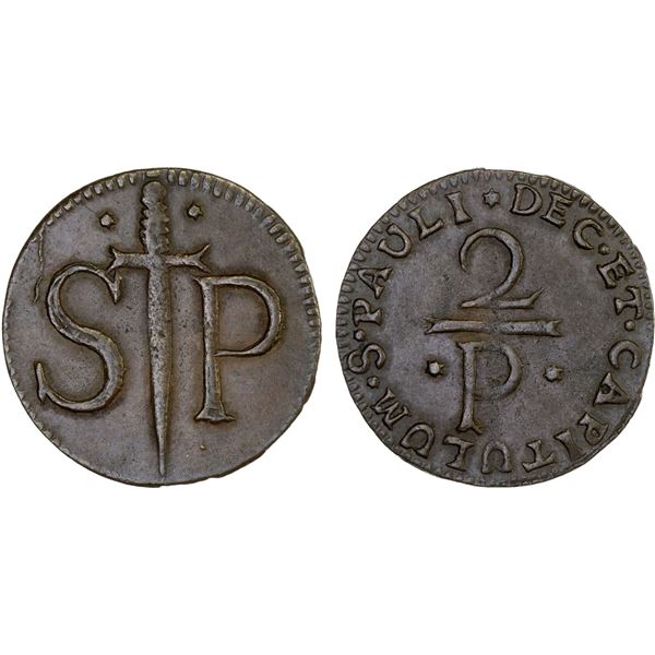 BELGIUM: LIÈGE: AE 2 patards token (3.36g), ND (ca. 1650), XF