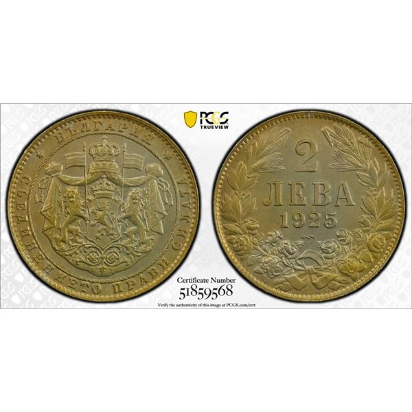 BULGARIA: Boris III, 1918-1943, 2 leva, 1925, PCGS MS64