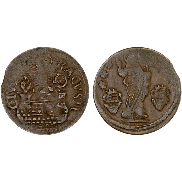 CROATIA: RAGUSA: Republic, AE soldo (1.21g), 1793, VF