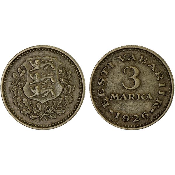 ESTONIA: Republic, 5 marka, 1926, XF