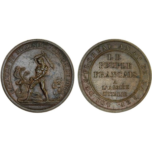 FRANCE: Directory, 1795-1799, AE medal (40.64g), L'an 4 (1796), XF
