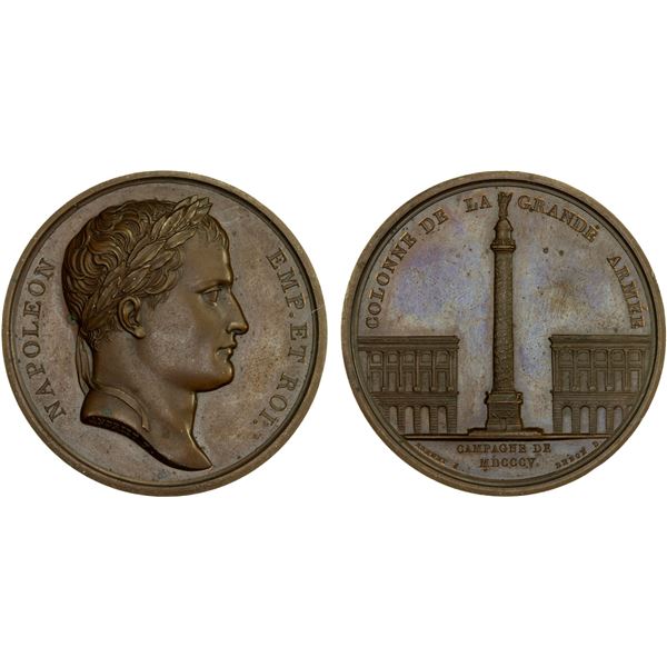 FRANCE: Napoleon I, as Emperor, 1805-1814, 1815, AE medal (35.14g), 1805, Unc