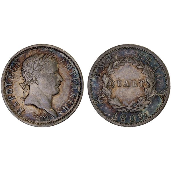 FRANCE: Napoleon I, Emperor, 1804-1814, AR 14/ franc, 1809-A, VF