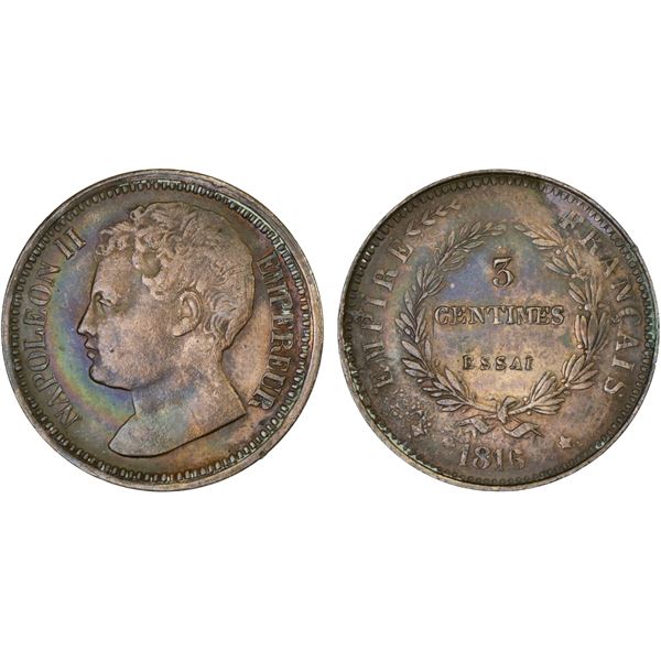 FRANCE: Napoleon II, Pretender, 1815-1816, AE 3 centimes, 1816, AU