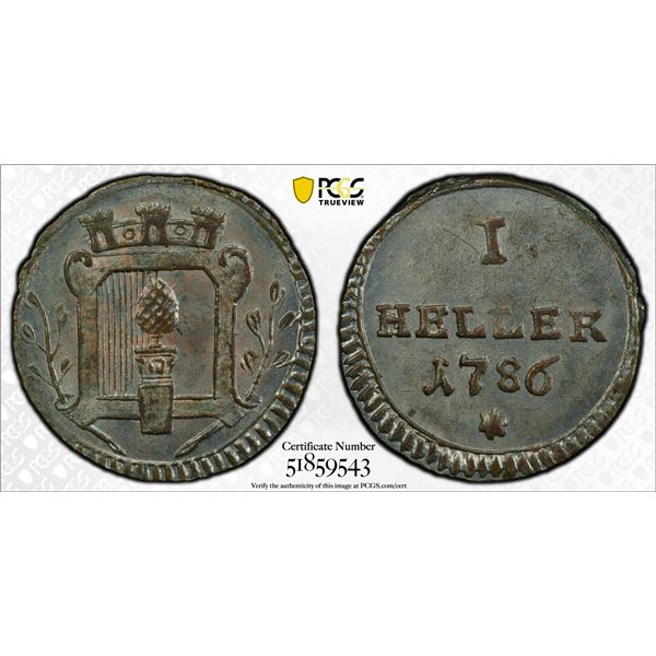 AUGSBURG: Free Imperial City, AE heller, 1786, PCGS MS65
