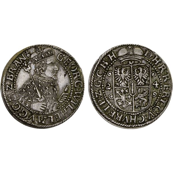 BRANDENBURG-PRUSSIA: Georg Wilhelm, 1619-1640, AR 1/4 thaler (ort), Konigsberg (16)24, VF-XF