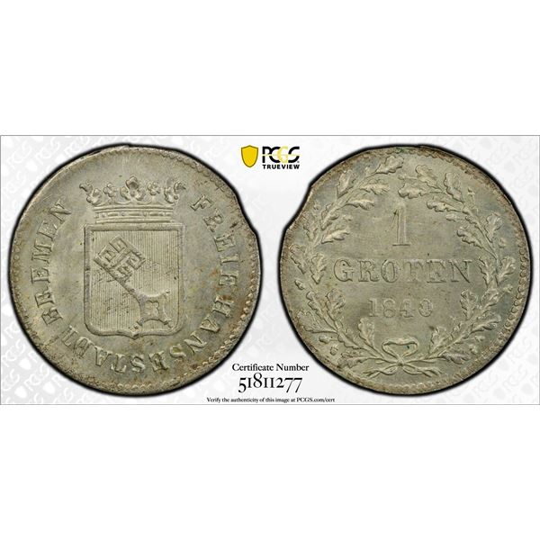 BREMEN: Free Hanseatic City, BI groten, 1840, PCGS MS65