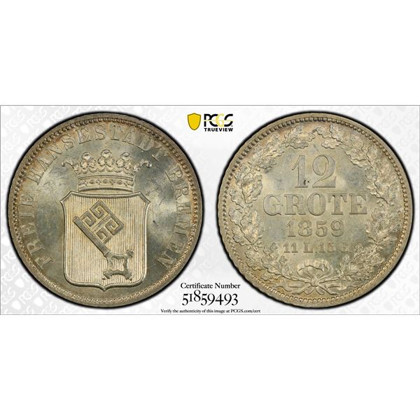 BREMEN: Free Hanseatic city, AR 6 grote, 1859, PCGS MS63