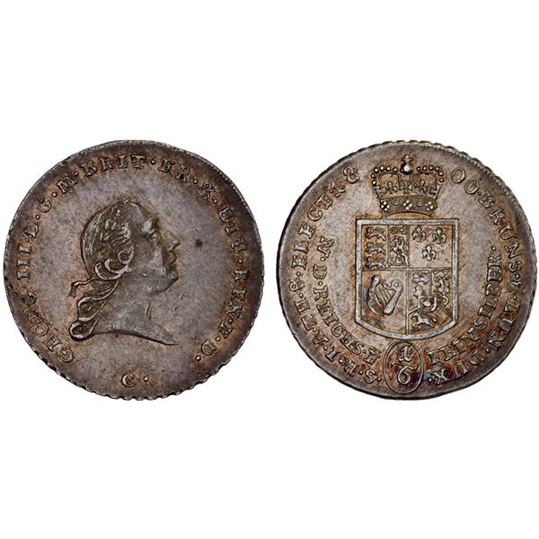BRUNSWICK-LÜNEBURG-CALENBERG-HANOVER: Georg III, 1760-1802, 1814-20), AR 1/6 thaler, Clausthal, 1800