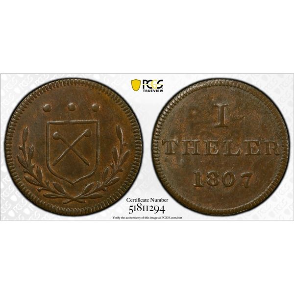 FRANKFURT: Free City, AE theller, 1807, PCGS MS62 BN