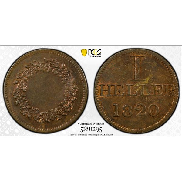 FRANKFURT: Free City, AE heller, 1820, PCGS MS63 BN