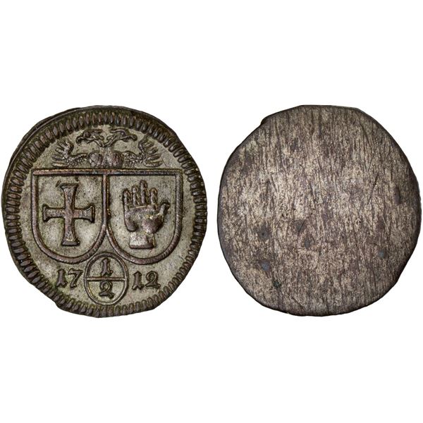 HALL IN SWABIA: Free Imperial City, AR 1/2 kreuzer, 1712, AU