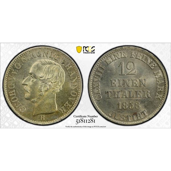 HANOVER: Georg V, 1851-1866, AR 1/12 thaler, 1853, PCGS MS63