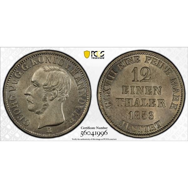 HANOVER: Georg V, 1851-1866, AR 1/12 thaler, 1853-B, PCGS MS62