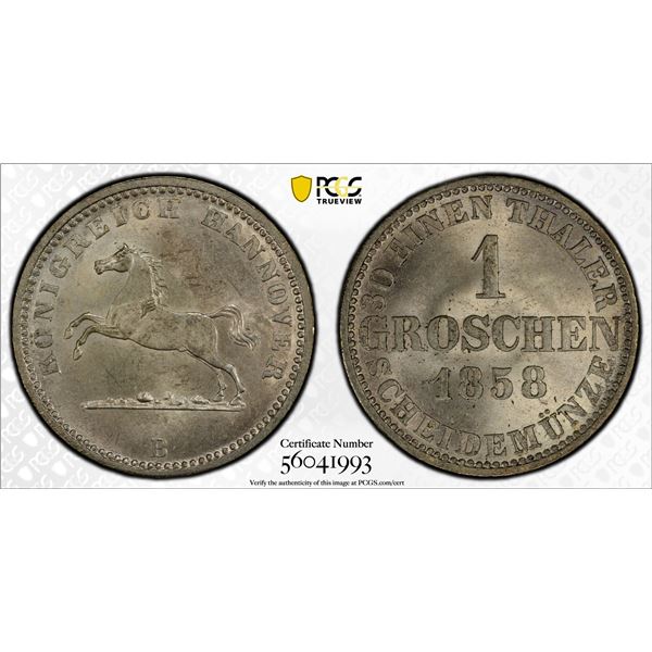 HANOVER: Georg V, 1851-1866, BI groschen, 1858-B, PCGS MS64