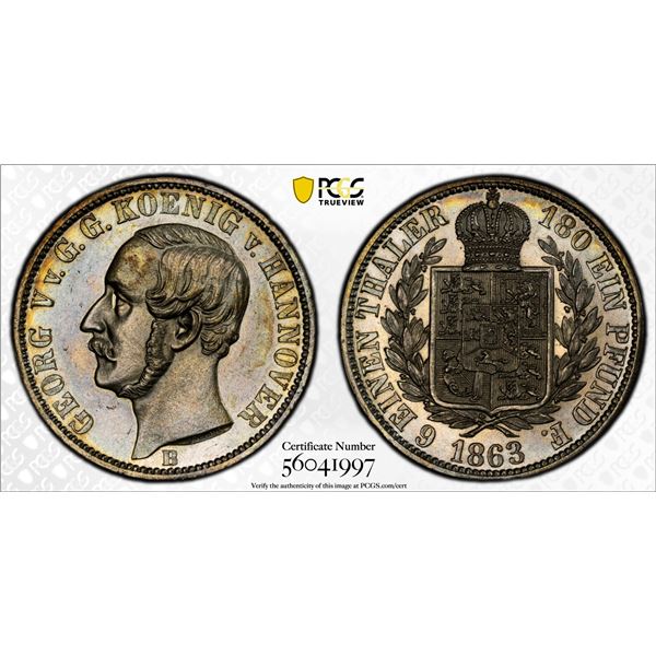 HANOVER: Georg V, 1851-1866, AR 1/6 thaler, 1863-B, PCGS MS62