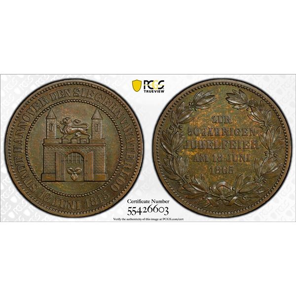 HANOVER: Georg V, 1851-1866, AE medal, 1865, PCGS MS64 BN
