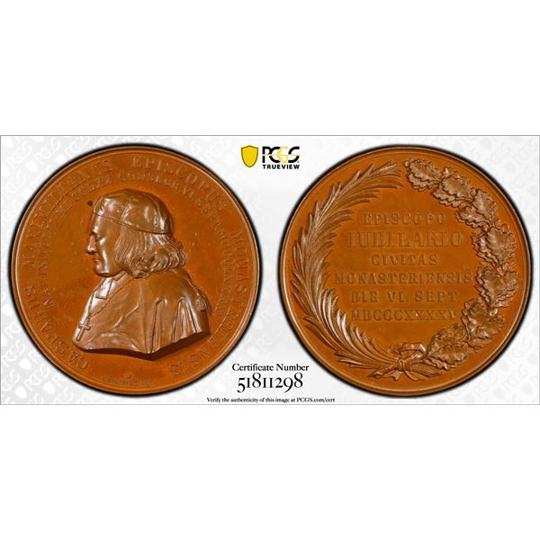 MÜNSTER: Caspar Maximilian von Droste-Vischering, Bishop, 1826-1846, AE medal, 1845, PCGS Specimen 6