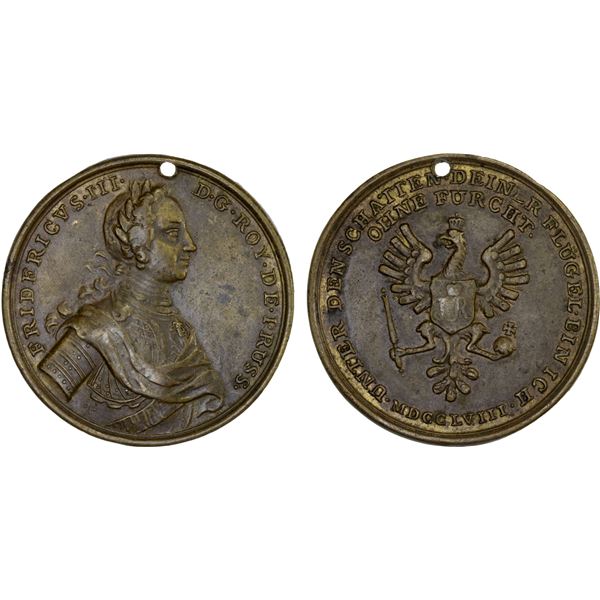 PRUSSIA: Friedrich II, The Great, 1740-1786, AE medal (19.03g), 1758, XF