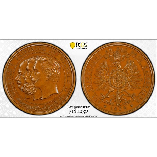 PRUSSIA: Wilhelm II, 1888-1918, AE medal, 1888, PCGS Specimen 64