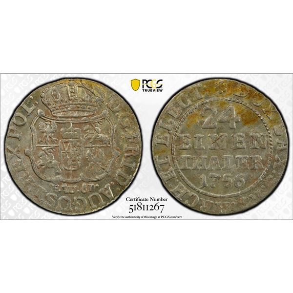 SAXONY: Friedrich III, 1732-1772, AR 124 thaler, 1756, PCGS MS63