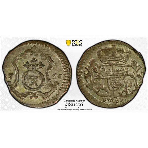 SAXONY: Friedrich August II, 1733-1763, BI pfennig, Leipzig, 1756, PCGS MS63