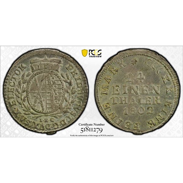 SAXONY: Friedrich August III, 1763-1806, BI 1/24 thaler, 1802, PCGS MS62