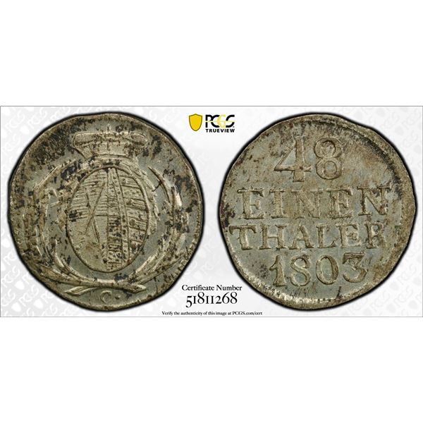 SAXONY: Friedrich August III), 1763-1806, BI 1/48 thaler, 1803, PCGS MS63