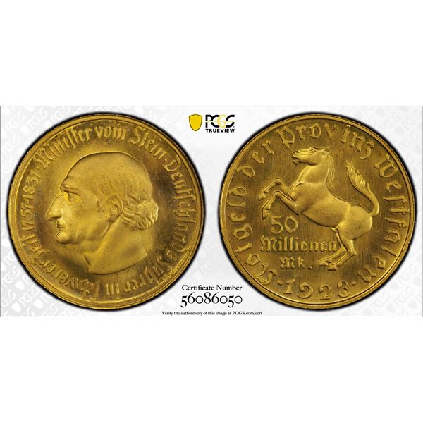 WESTPHALIA: Weimar Republic, 50,000,000 mark, PCGS MS65