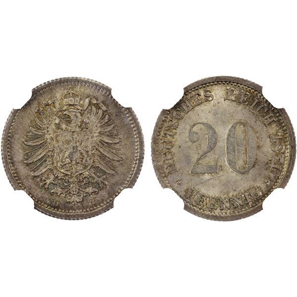 GERMANY: Kaiserreich, AR 20 pfennig, 1874-D, NGC MS64
