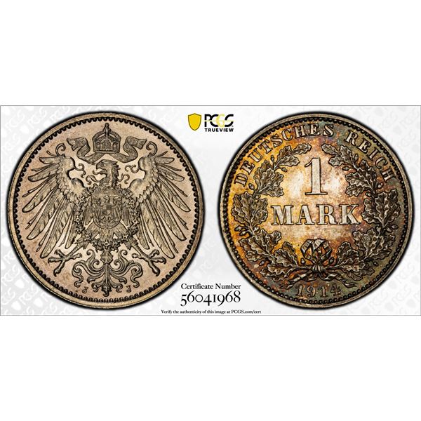 GERMANY: Kaiserreich, AR mark, Hamburg, 1914-J, PCGS MS66