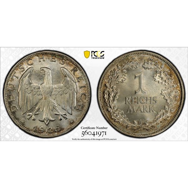 GERMANY: Weimar Republic, AR mark, Stuttgart, 1926-F, PCGS MS65