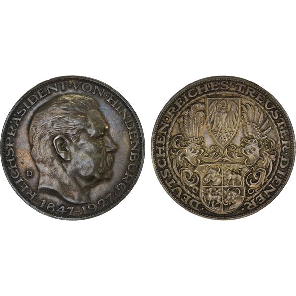 GERMANY: Weimar Republic, AR medal, 1927-D, AU