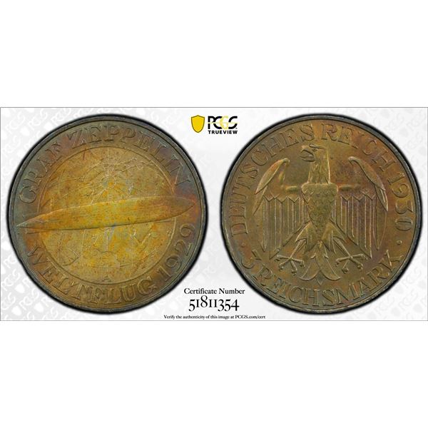 GERMANY: Weimar Republic, 1919-1932, AR 3 reichsmark, 1930-A, PCGS AU58