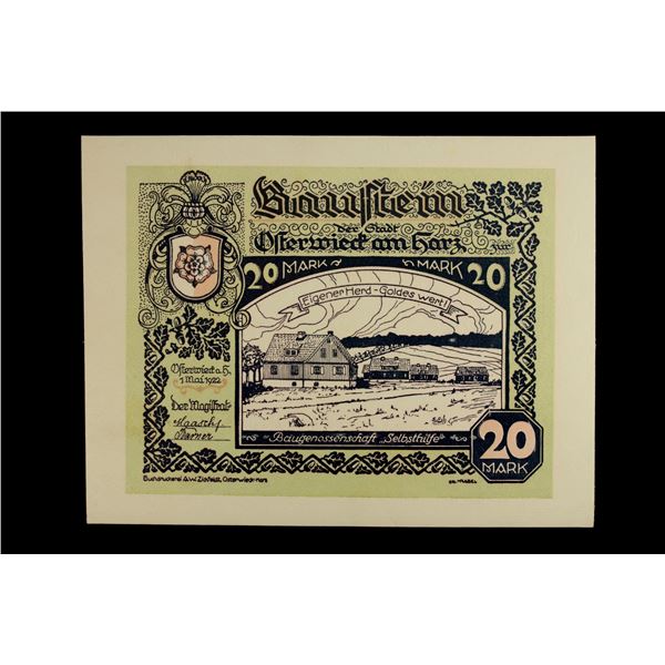 GERMANY: Weimar Republic, 20 mark, 1.5.1922, Choice AU